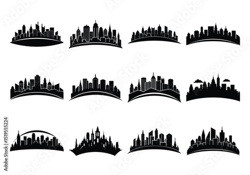 Landscape with a city silhouette. Urban environment. The skyscrapers in the downtown area on White Background