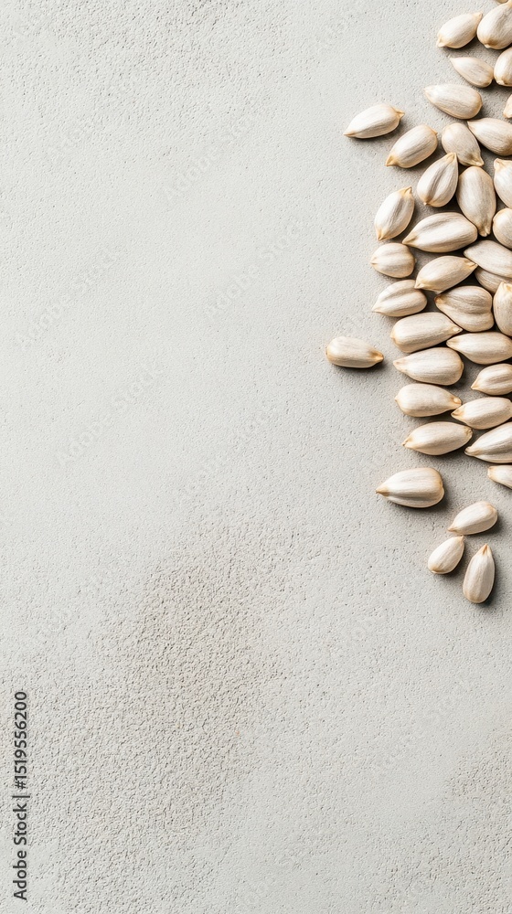 White Seeds Grouped on Concrete Surface for Gardening Projects and Concepts with Copy Space on the Left Side White Seeds Grouped on Concrete Surface for Gardening Projects and Concepts with Copy Space on the Left Side