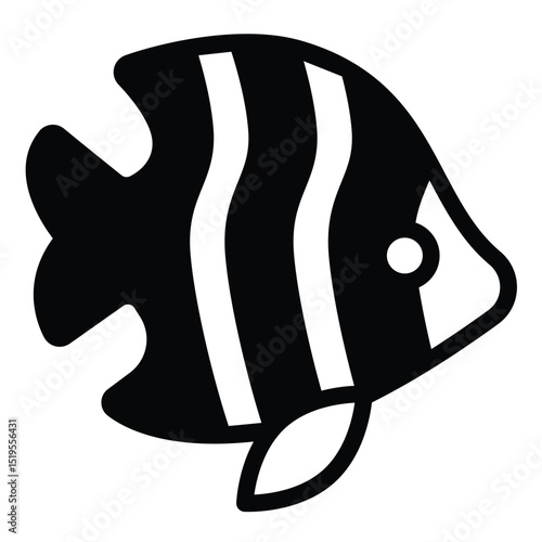 Tropical fish solid icon, eco tourism concept. Vector graphics. Underwater rare striped fish, fishery sign on white background, style mobile or design.