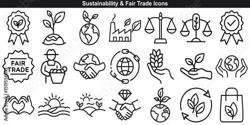 Fair Trade and Sustainability Icons Global Cooperation, Ethical Commerce, and Environmental Stewardship