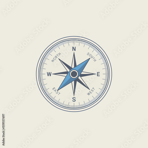 Detailed blue and navy compass illustration on a light beige background for navigation and directional concepts perfect for design elements