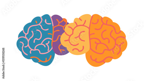 Colorful brain illustration showcasing different regions and functions in an artistic style on a white background