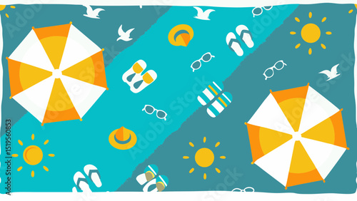 Cheerful Beach Vibes Umbrellas Sunglasses Flip Flops Enjoying Summer Fun Vacation Getaway Holiday Graphic