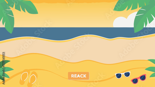 Blissful Beach Vacation Getaway Palm Trees Sandy Shores Sunglasses and Flip Flops for Summer Fun Relaxation