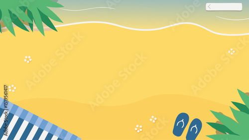 Tropical Beach Escape Cartoon Palm Trees Ocean Sand Flip Flops and Sunny Bliss for Your Summer Vacation