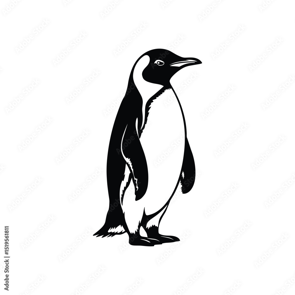 Obraz premium Realistic Penguin Silhouette – Standing Antarctic Bird Vector in Black and White