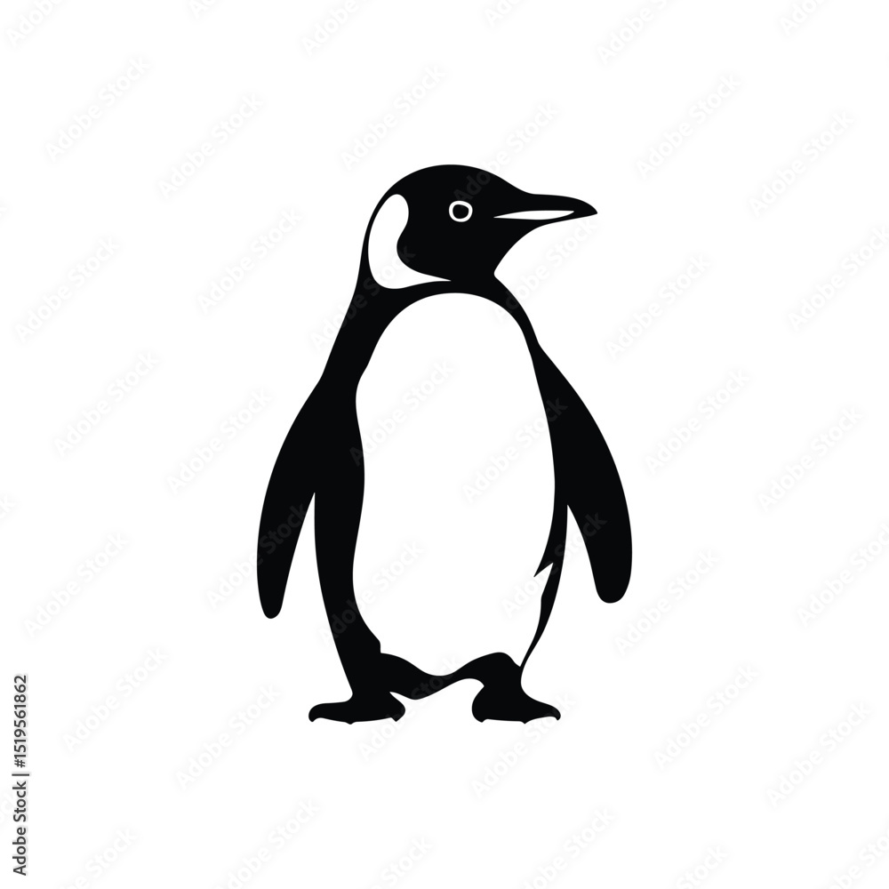 Naklejka premium Penguin Silhouette Illustration – Black and White Standing Antarctic Bird Vector