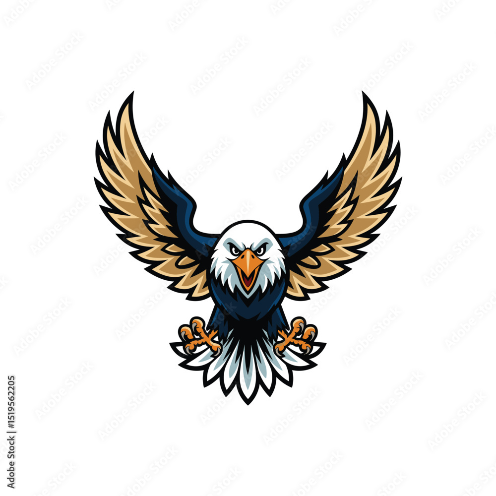 Obraz premium Flying Bald Eagle Mascot Logo – Aggressive Bird Illustration with Spread Wings