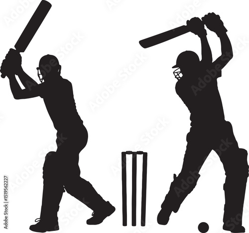 Cricket batsmen silhouette action sports game