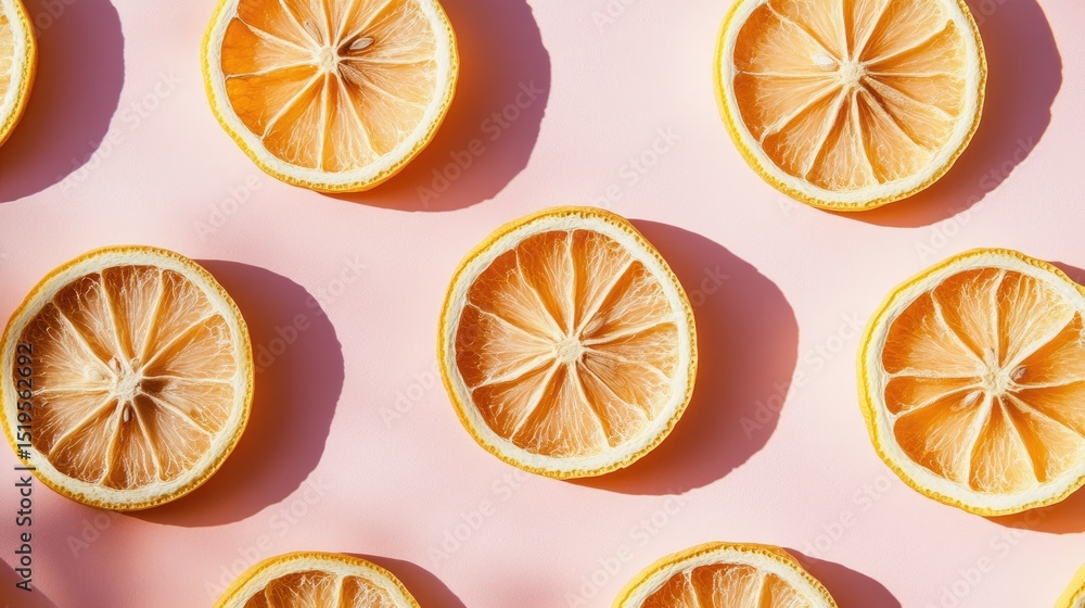 Obraz premium Bright Yellow Lemon Slices on Soft Pink Background for Creative Use