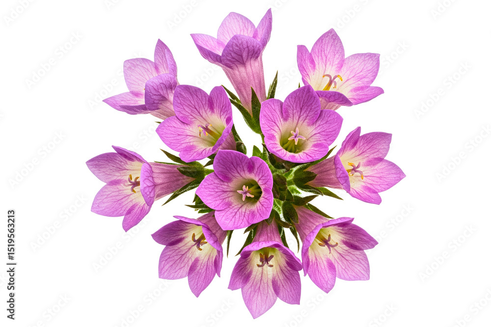 Fototapeta premium Vibrant pink bellflowers arranged beautifully in a bouquet isolated on a transparent background