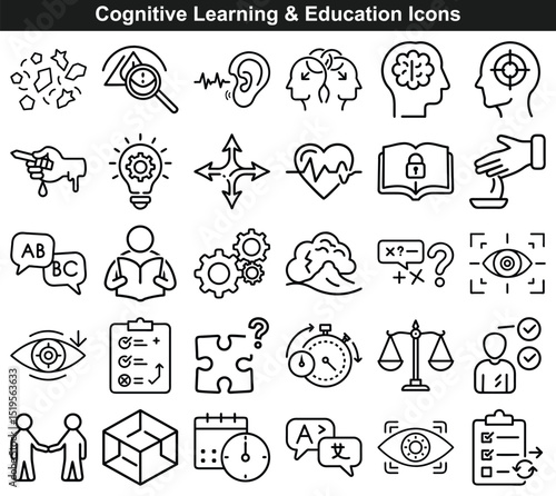 Line Art Cognitive Learning and Education Icons Collection, Knowledge, Ideas, Understanding and Development