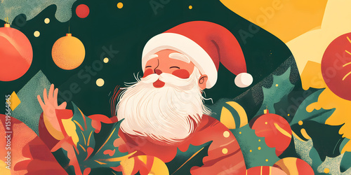 christmas, santa, holiday, winter, snow, tree, gift, xmas, vector, cartoon, snowman, claus, illustration, decoration, santa claus, card, new, celebration, new year, year, season, hat, present, design,