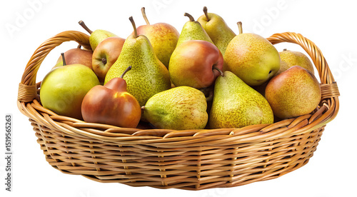 Abundance of Ripe Pears Overflowing from a Rustic Woven Basket Transparent PNG