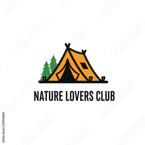 Nature Lovers Club Logo – Camping Tent and Trees Illustration