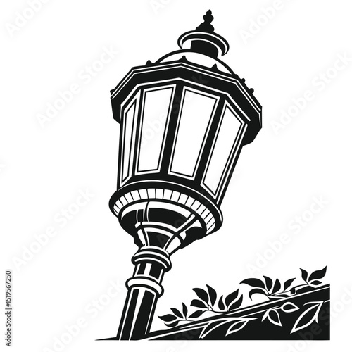 Elegant black and white street lamp with floral decoration vector illustration