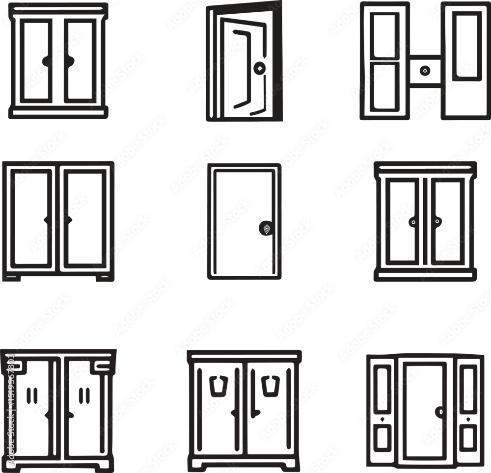 Obraz premium set of black and white doors and almira