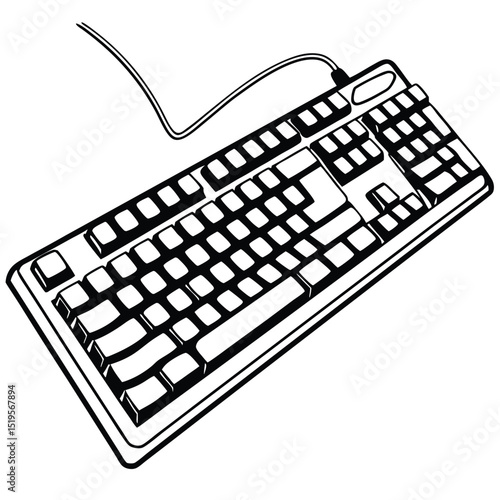 High Contrast Image of a Computer Keyboard with a Cable Connection