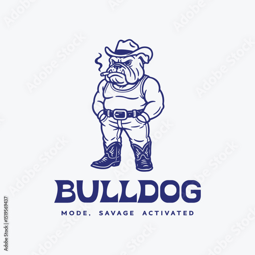 Bulldog cowboy savage illustration and bulldog lover t shirt design