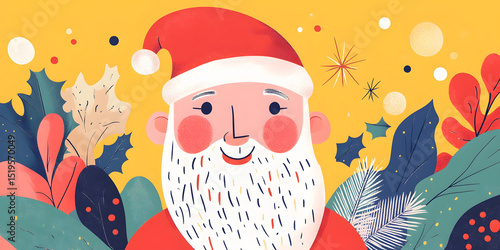 christmas, santa, holiday, winter, snow, tree, gift, xmas, vector, cartoon, snowman, claus, illustration, decoration, santa claus, card, new, celebration, new year, year, season, hat, present, design,