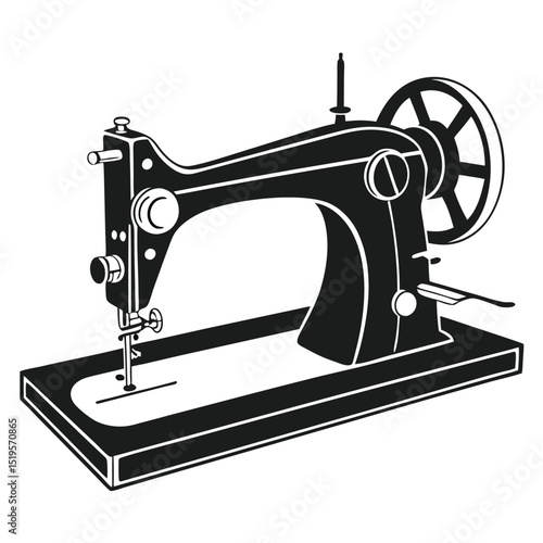 Vintage Sewing Machine Illustration with Black and White Design for Textile Crafts