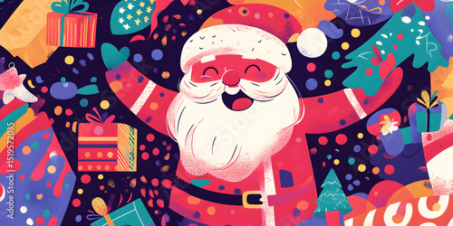 christmas, santa, claus, holiday, winter, xmas, santa claus, cartoon, vector, snow, illustration, gift, tree, celebration, hat, fun, new year, card, snowman, happy, decoration, season, reindeer, decem