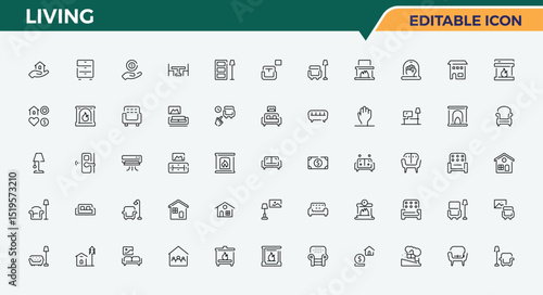 Living icon set. Contains such icons as house, room, bed, home, bedroom and more. Furniture icon set. Icons for application. Pixel perfect. Vector illustration.