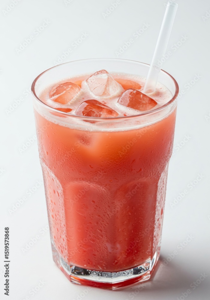 Refreshing Red Fruit Juice with Ice in Glass Refreshing Red Fruit Juice with Ice in Glass