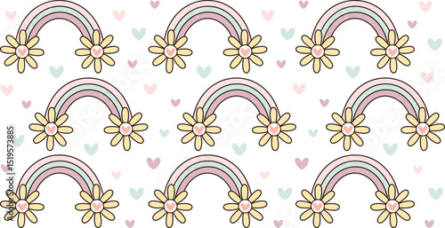 Groovy Rainbow and Daisy 16oz Libbey Glass Can Wrap. Retro Rainbow, Flower Cup Wrap. Coquette Tumbler Wrap, Cottagecore Sublimation Design