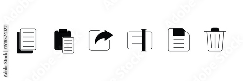 Copy, paste, rename, share, save and delete icon collection. tool bar icon symbol.