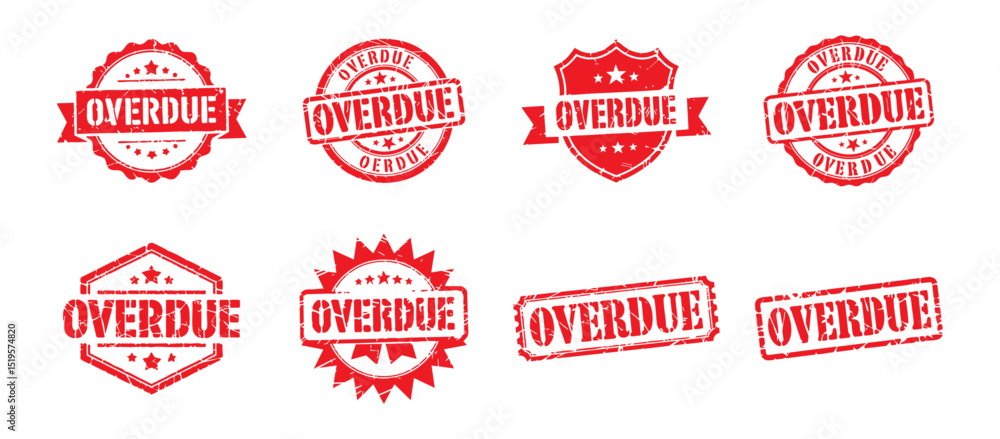 Obraz premium set of red grunge overdue stamp icons vector illustration, for payment reminders and deadline notifications