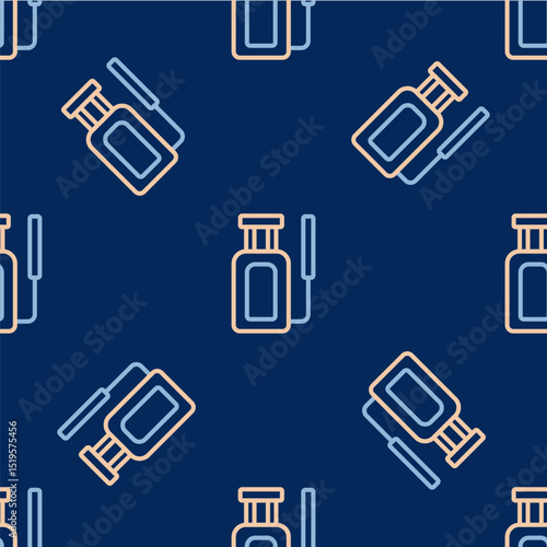 Line Garden sprayer for water, fertilizer, chemicals icon isolated seamless pattern on blue background. Vector