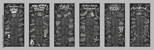 Chalkboard hand-drawn menu collection, restaurant menu Vector.