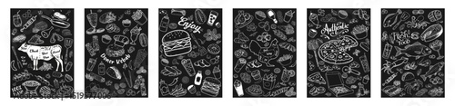 Hand-drawn menu collection. Menu contents prepared in a vintage style.