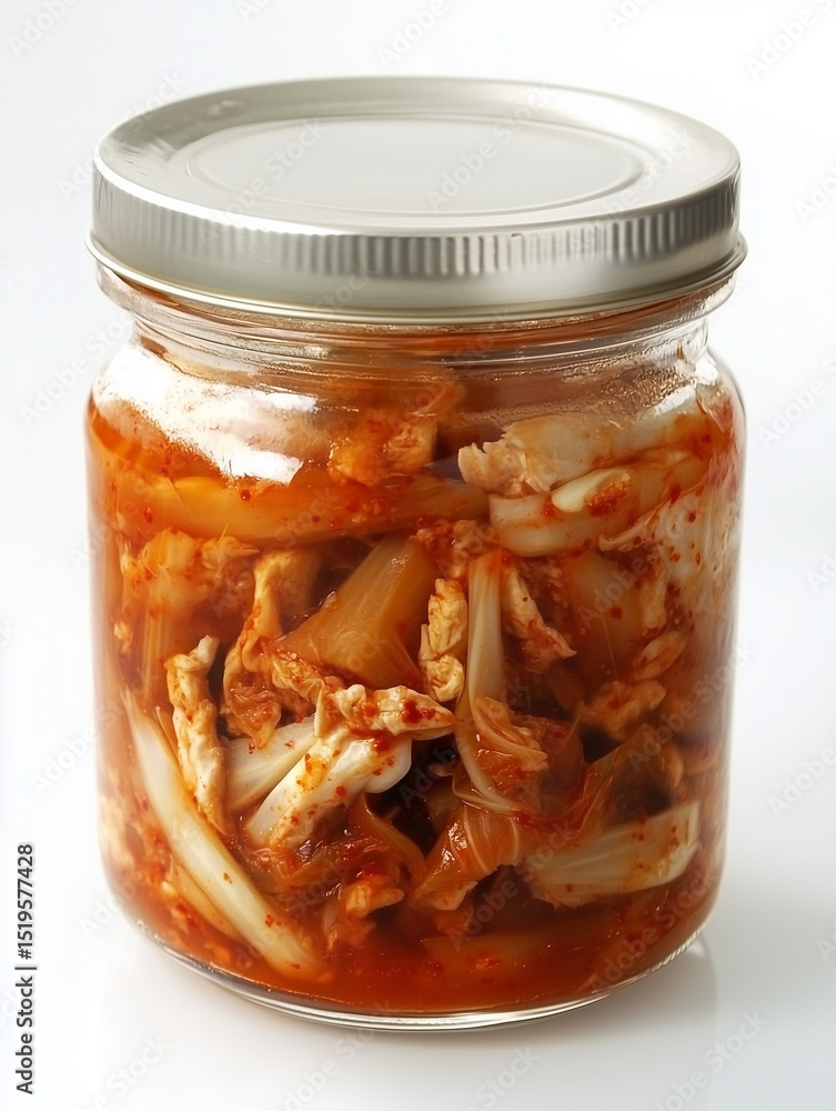 Glass jar preserving fermented napa cabbage kimchi Glass jar preserving fermented napa cabbage kimchi