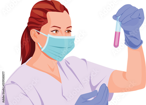 Female scientist analyzing sample in test tube