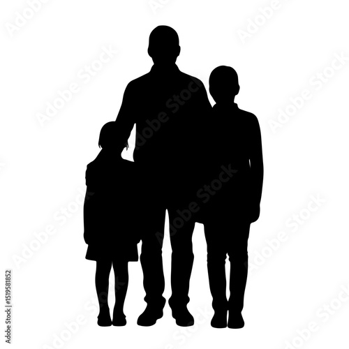 Family Silhouette: Father with Two Children