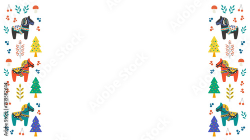 ダーラナホースの草花背景フレームベクターイラスト