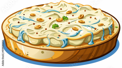A creamy, rich mix of mozzarella, gorgonzola, parmesan, and fontina cheeses spread over a crispy base, photographed on white to emphasize the texture and indulgence of four-cheese perfection.