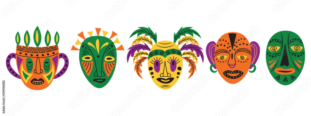 Fototapeta premium African masks set. Vector illustration of masks in African style, ethnic patterns