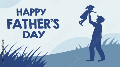 Happy Father's Day Celebrating Dads and Daughters with Joyful Silhouette Illustration