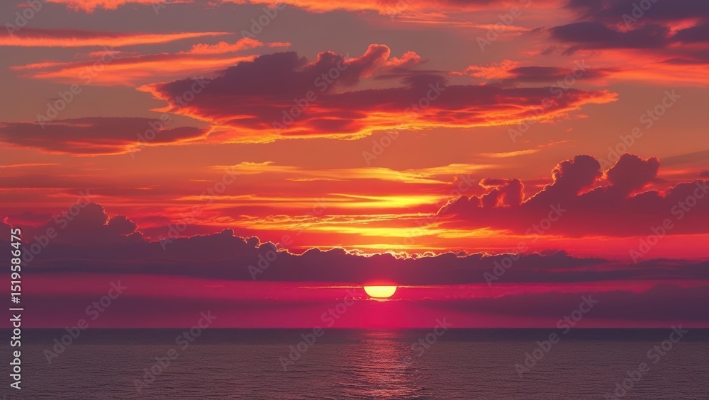 Naklejka premium Celestial Symphony: A Radiant Sunset Above the Clouds