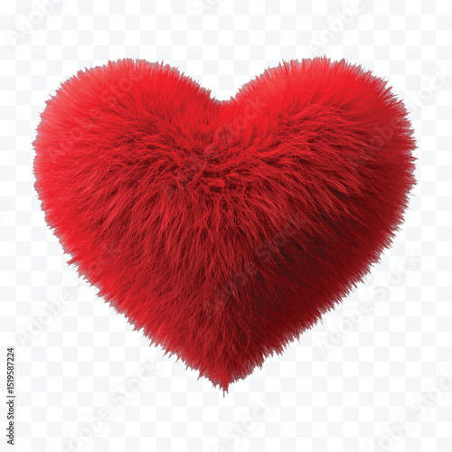 realistic 3d hairy fluffy heart or love in different color style isolated on transparent background