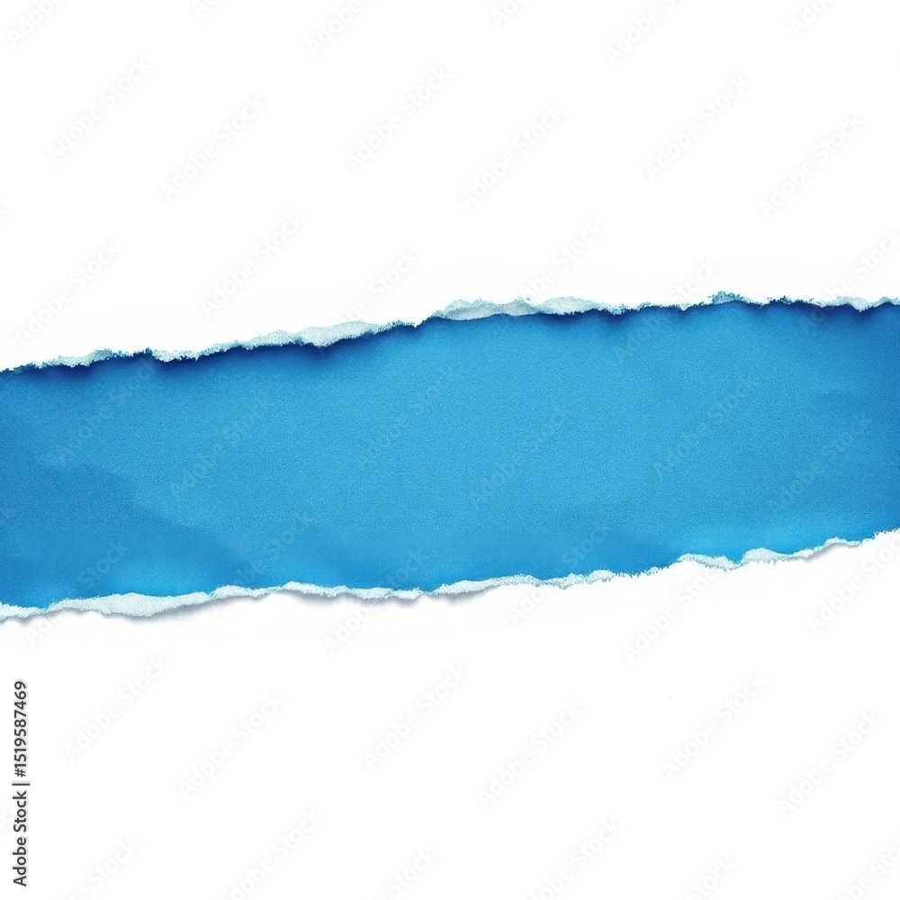 Fototapeta premium Torn Paper Reveal: An artistic capture unveils a bright blue, creative space through a tear in pristine white paper. Revealing simplicity and the power of exposure.