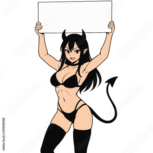 Beautiful Demon Presenting a Blank Whiteboard Generative AI