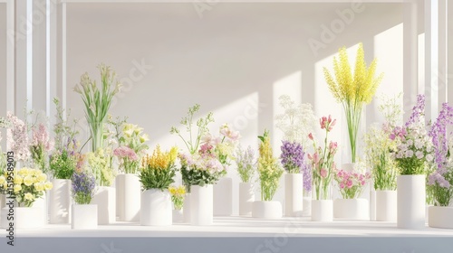 Bright Floral Arrangement in Modern White Space for Interior Design