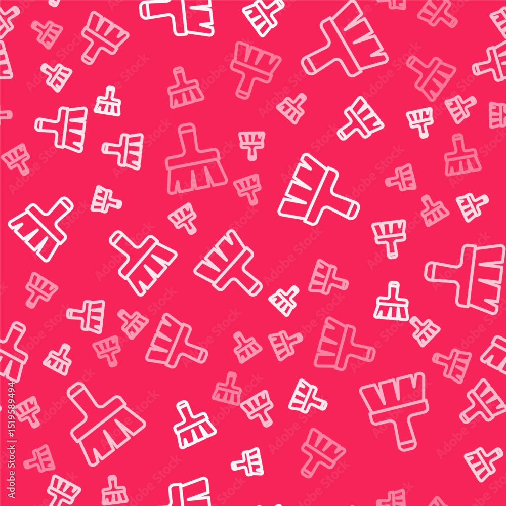 White line Paint brush icon isolated seamless pattern on red background. Vector White line Paint brush icon isolated seamless pattern on red background. Vector