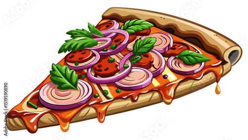 Barbecue sauce base with grilled chicken, red onions, and cilantro on a cheese-covered crust, shown in a close-up against white background, blending smoky sweetness with savory flavor.