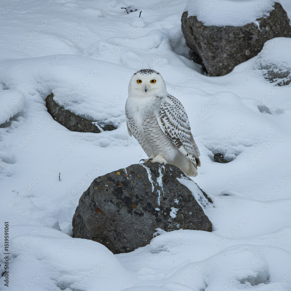 Fototapeta premium Majestic Snowy Owl in Winter Wonderland: Arctic Wildlife Photography