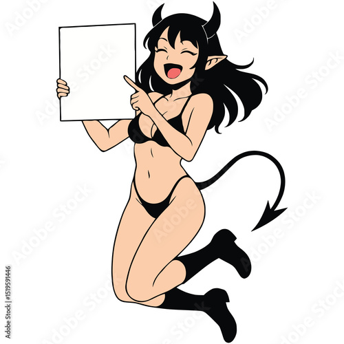 Beautiful Demon Presenting a Blank Whiteboard Generative AI